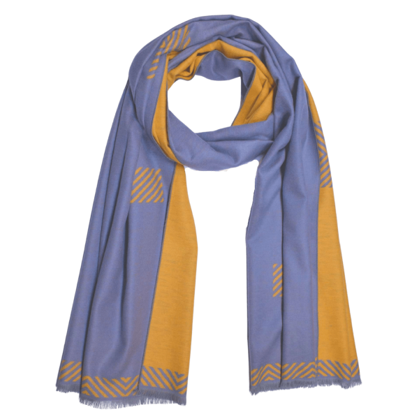 Stole Scarf Shawl 100% Silk Flannel Jacquard Melange Grey Yellow